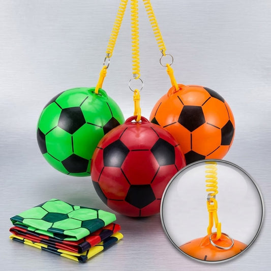 Inflatable Football with Springy String 23cm Sports Toy Ball Outdoor Assorted Colours SKU 6499 A