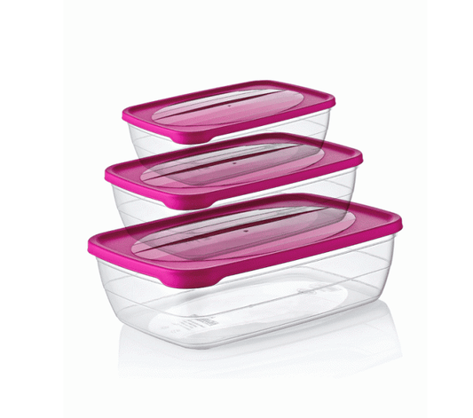 Hobby Trend Rectangular Food Storage Containers Set of 3 0.6 / 1.2 / 2 Litre Assorted Colours 021010 (Parcel Rate)
