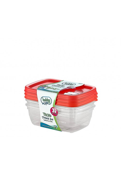 Hobby Trend Rectangular Plastic Food Storage Container 0.3 Litre Pack of 3 Assorted Colours 021014 (Parcel Rate)
