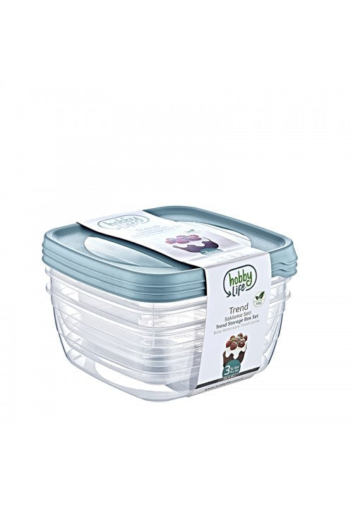 Hobby Trend Square Plastic Food Storage Container 1.5 Litre Pack of 3 Assorted Colours 021040 (Parcel Rate)