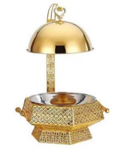 Buffet Banquet Chafing Dish with Glass Lid 8L Gold Hexagonal Design 024G