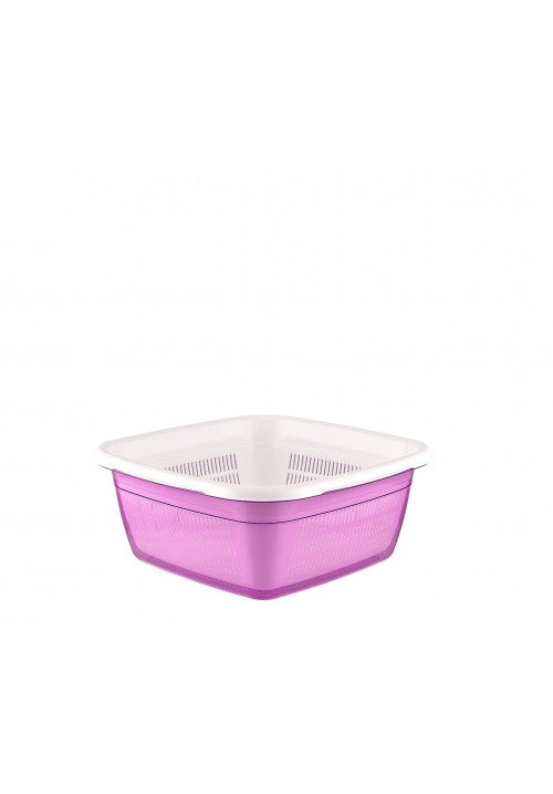 Hobby Emerald Square Basin Bowl with Strainer Plastic 1.3LT Assorted Colours 031076 (Parcel rate)