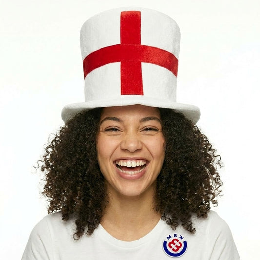 England St. George's Cross Top Hat Adult White Red Cross Fancy Dress Accessory SKU H24440