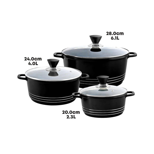 Laria Non Stick Die Cast Stockpot Pan Set 3pcs Black 10181 / AA2209 (Big Parcel Rate)