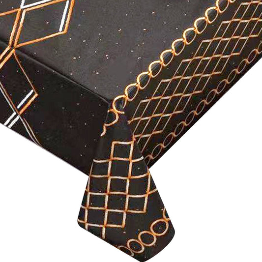 Durane Plastic Table Cover Roll Black Orange White Pattern Design 1.37 x 20m DE-8335C 10269 (Big Parcel Rate)