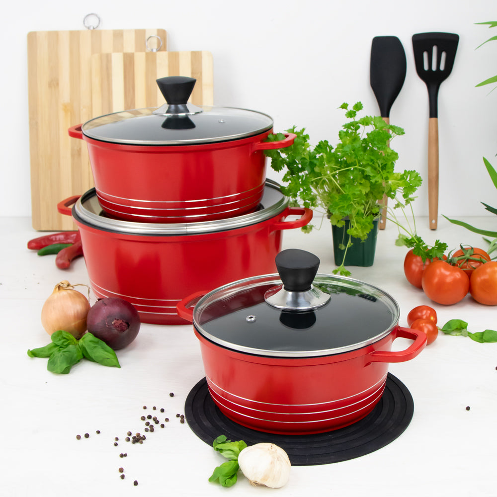 Laria Non Stick Die Cast Stockpot Pan Set 3pcs Red 10568 / AA2211
