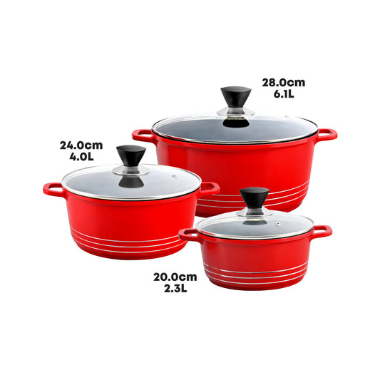 Laria Non Stick Die Cast Stockpot Pan Set 3pcs Red 10568 / AA2211 (Big Parcel Rate)