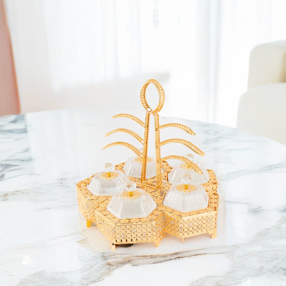 Durane Metal / Plastic Ornate Party Serving Tray Gold E0734-C Hexagonal 44 x 44 x 41.5 cm 10677