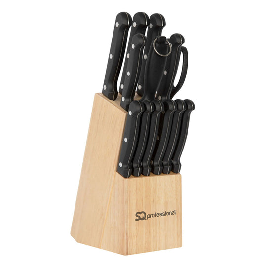 SQ Professional Stainless Steel Knife Set of 14 including Block and Scissors 10941 (Parcel Rate)