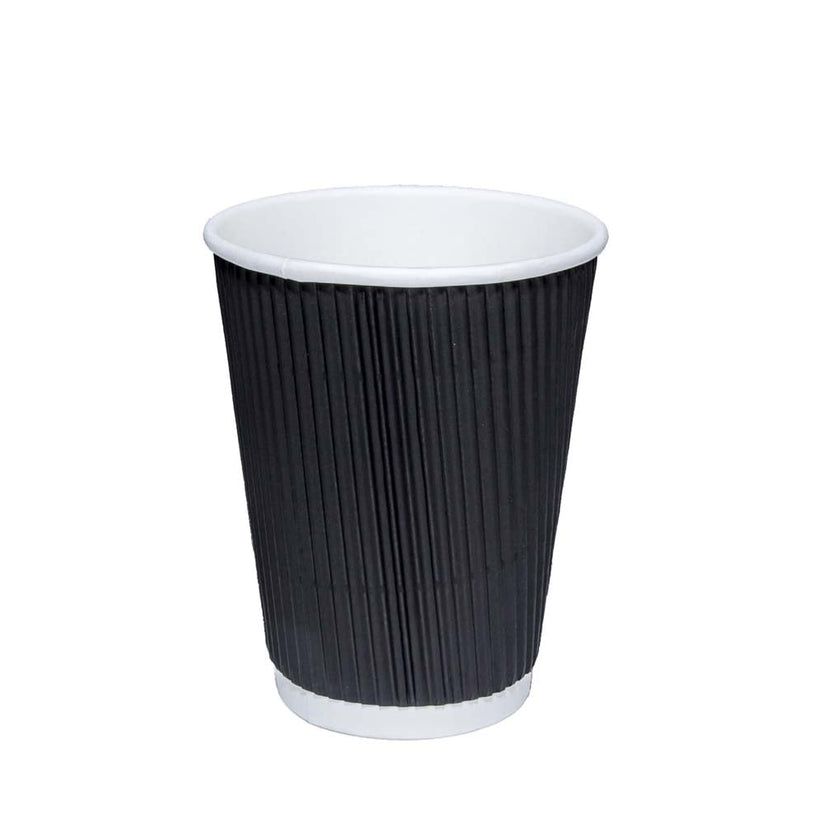 Black Ripple Paper Cups with Lids 8oz Pack of 9 RBWL0809