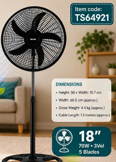 18" Black Standing Fan TS64921