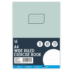 U. A4 Wide Ruled Exercise Book 40 Sheets 70gsm 29.7x21x0.5cm 170g SKU P1046