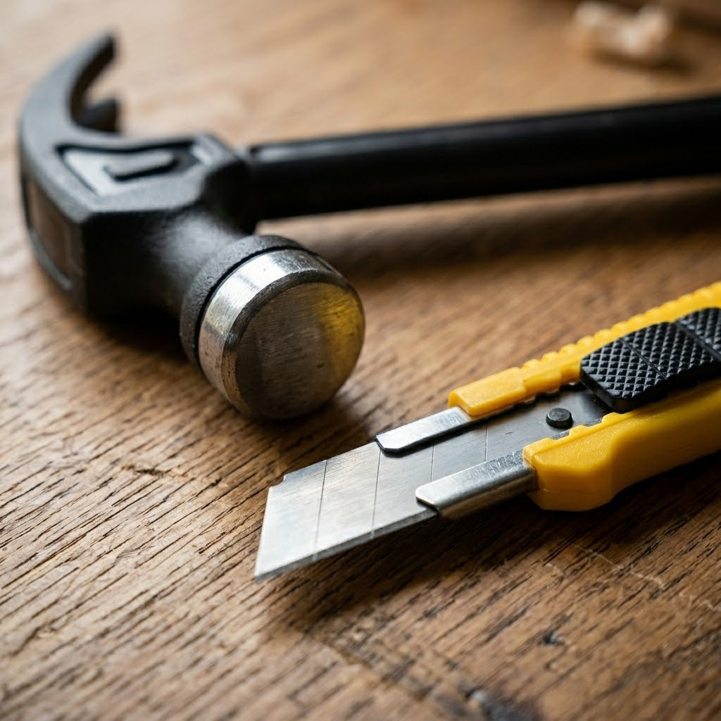DIY Tools Set of 2 – Claw Hammer & Stanley Knife, 18.5cm & 14.5cm, SKU 7664