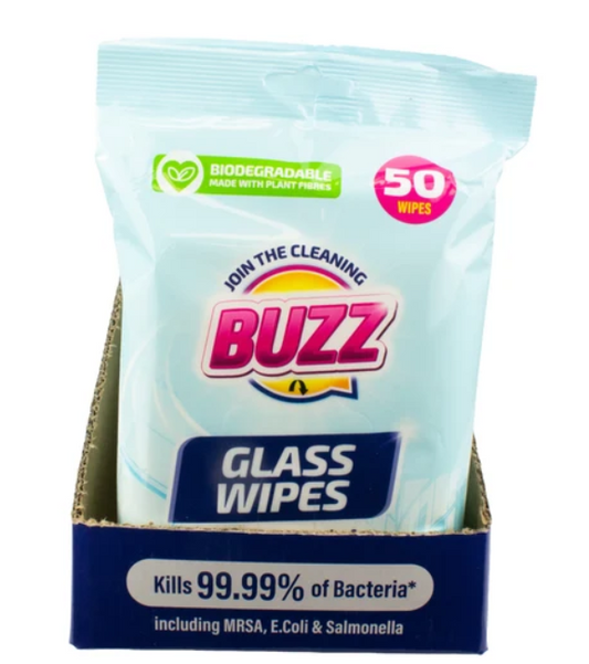 Buzz Biodegradable Glass wipes 50pk 324843