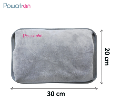 Powatron Rechargeable Electric Hot Water Bottle for Fast Pain Relief and Comfort Sherpa Cover 30x20cm 430W 10-Minute Charge Grey SKU MW-5056422620284-PP