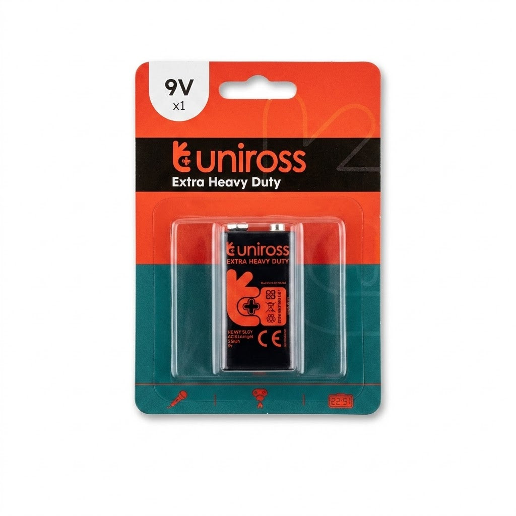 Uniross Extra Heavy Duty 9V Battery – Long-Lasting Power for Professional Devices, SKU UE9V
