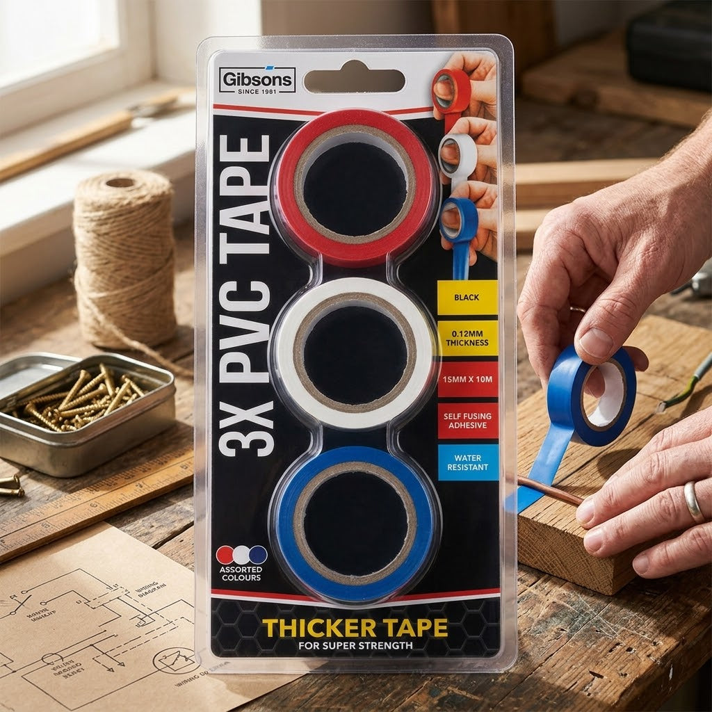 Black PVC Tape Roll 15mm x 10m Self-Fusing Water-Resistant Pack of 3, SKU TPVCOL