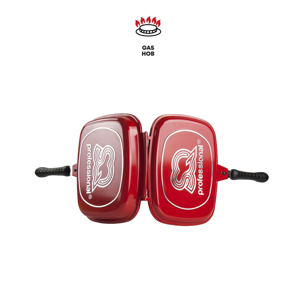 SQ Professional Nea Diecast Double Sided Magic Pan 32cm Rossa Red 4680 (Parcel Rate)