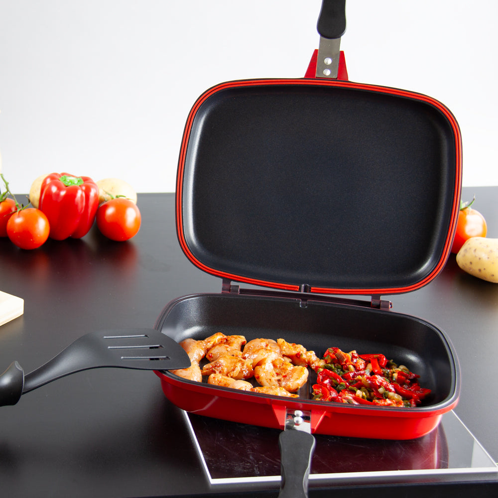 SQ Professional Nea Diecast Double Sided Magic Pan 32cm Rossa Red 4680 (Parcel Rate)