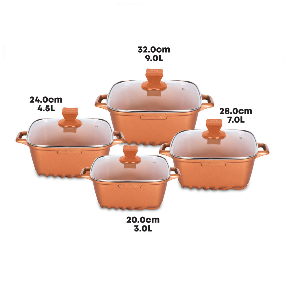 SQ Professional Nea Seramiq Diecast Square Stockpot Set of 4 Cuprum 4927