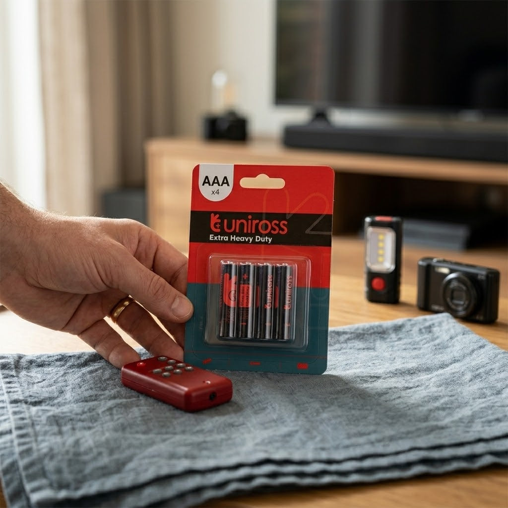Uniross Extra Heavy Duty AAA Batteries, Pack of 4, High Performance Power – SKU UEAAA4