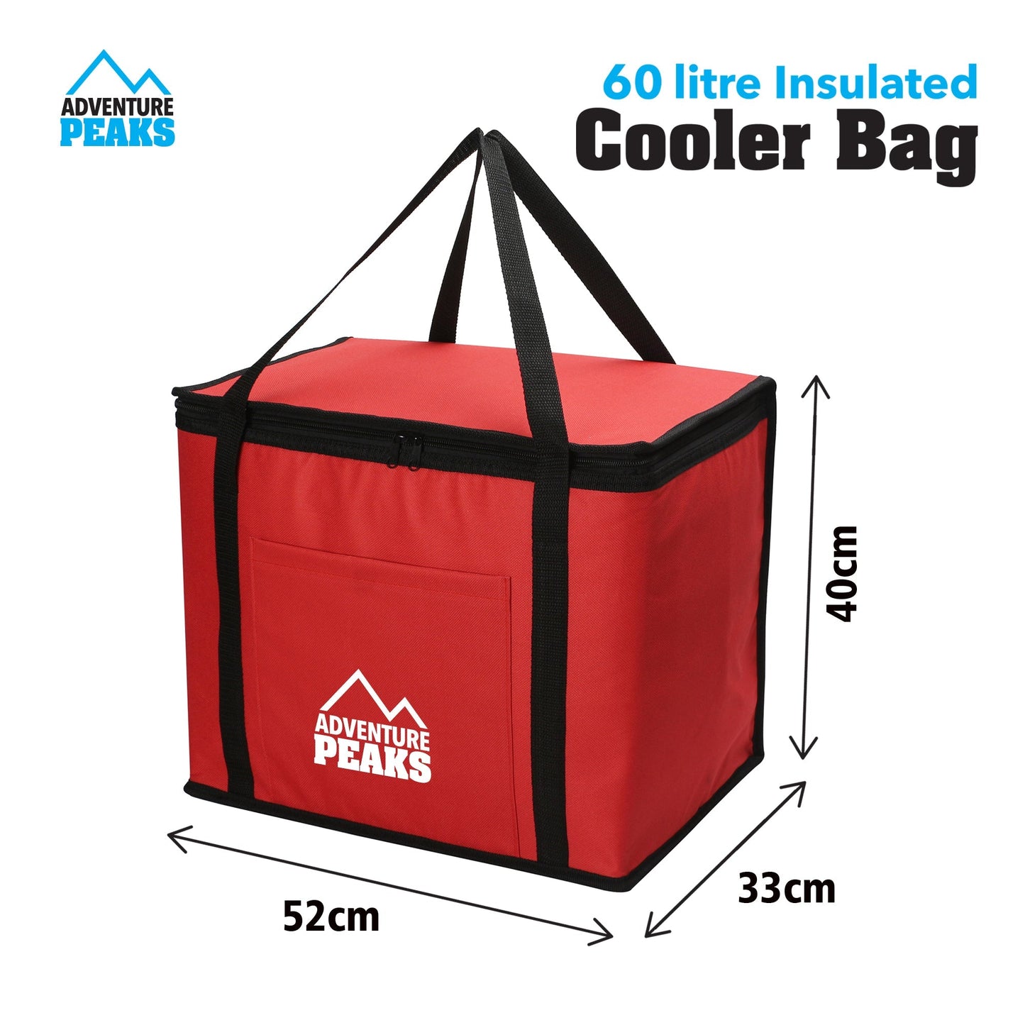 Insulated Camping Cooler Bag 60L 52 x 33 x 40cm Red 6632 (Parcel Rate)