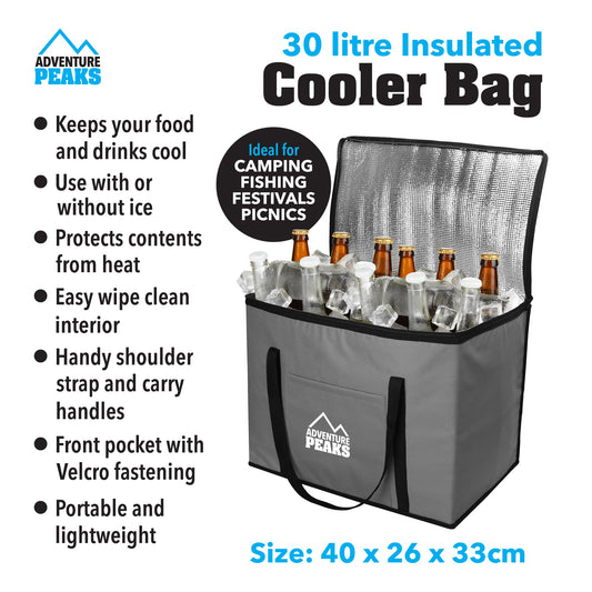 Insulated Camping Cooler Bag 30L 40 x 26 x 33cm Grey 6633 (Parcel Rate)