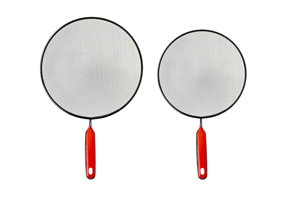 Metal Mesh Splatter Screen Cover Guard with Red Handle Set of 2 6692 A