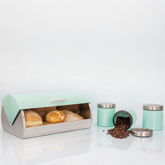 SQ Professional Dainty Metal Bread Bin with 3 Canisters Seafoam 2702 / 6733 (Big Parcel Rate)
