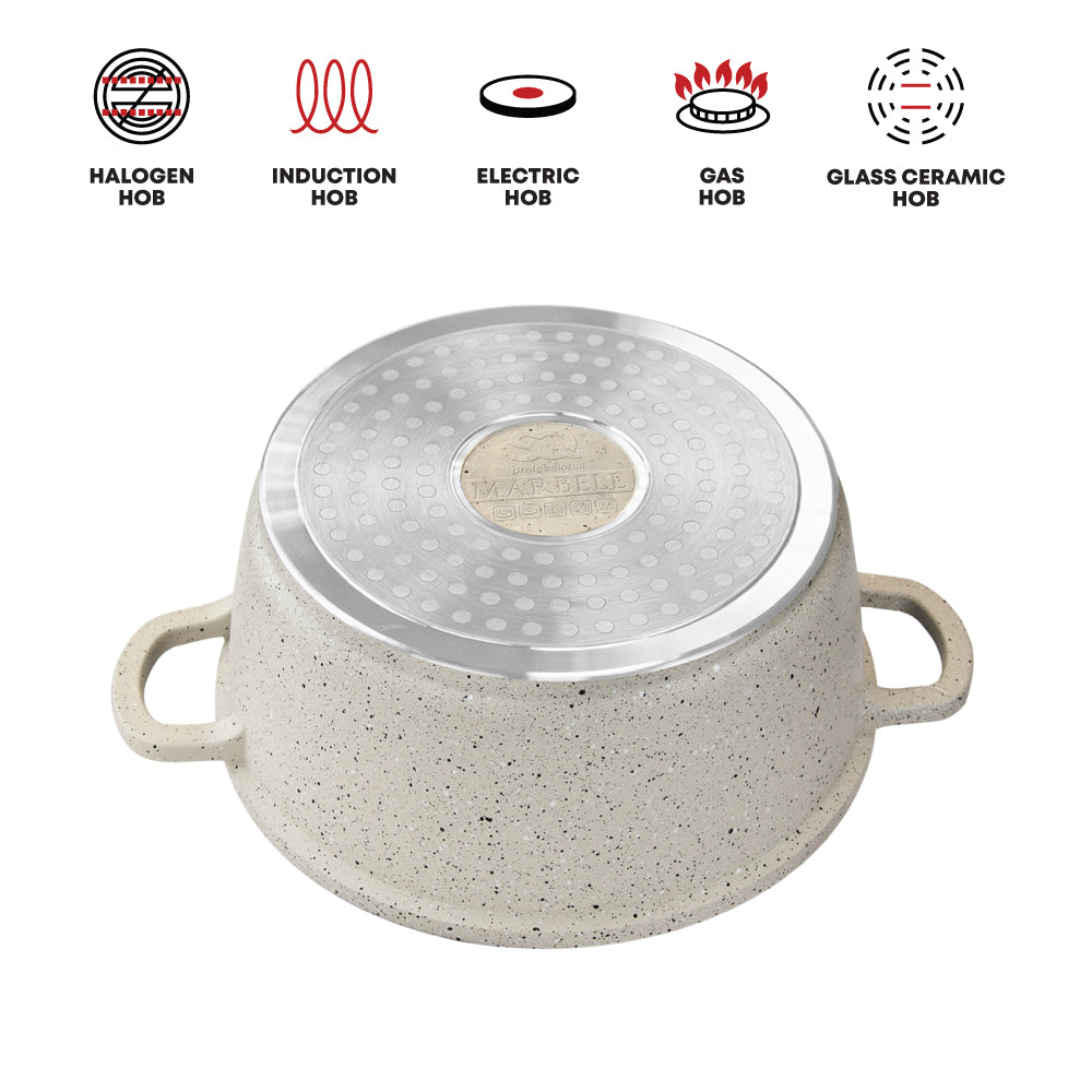 SQ Professional Nea Marbell Effect Diecast Stockpot Set of 5 Natura Cream 6757 (Big Parcel Rate)