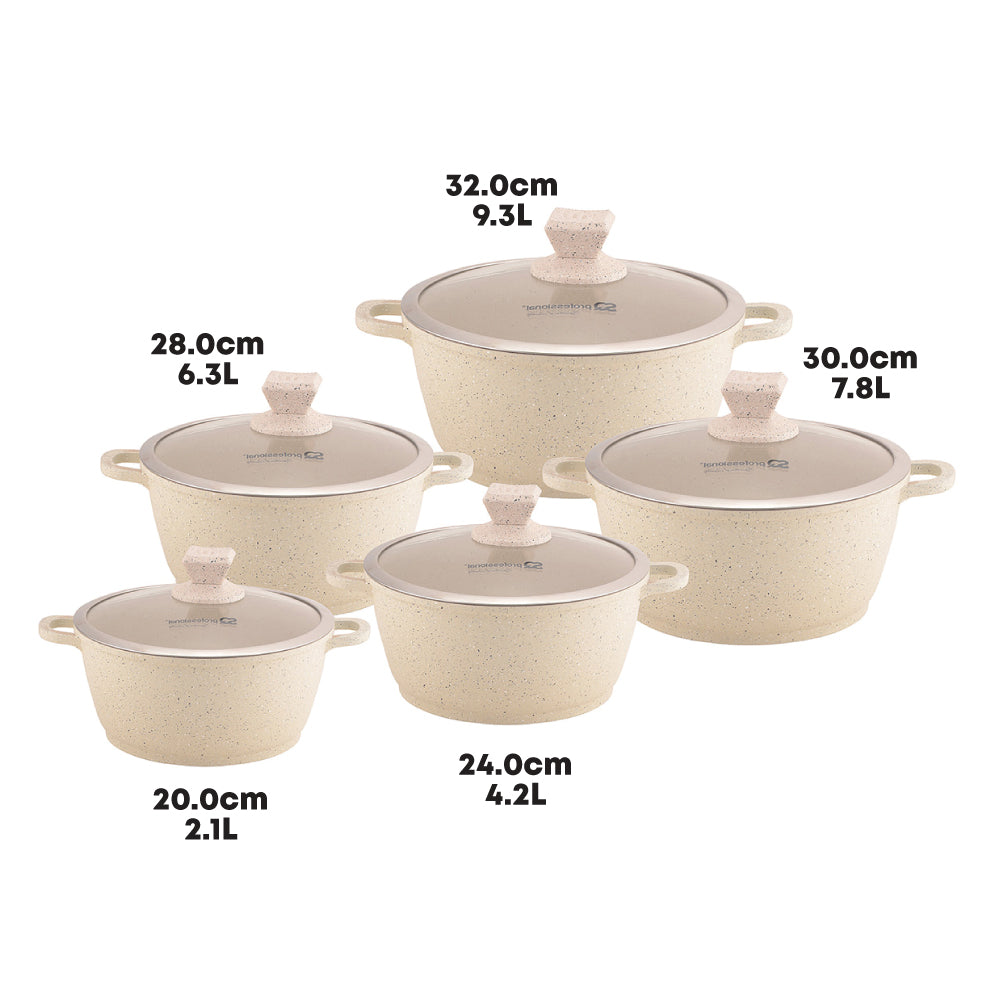 SQ Professional Nea Marbell Effect Diecast Stockpot Set of 5 Natura Cream 6757 (Big Parcel Rate)