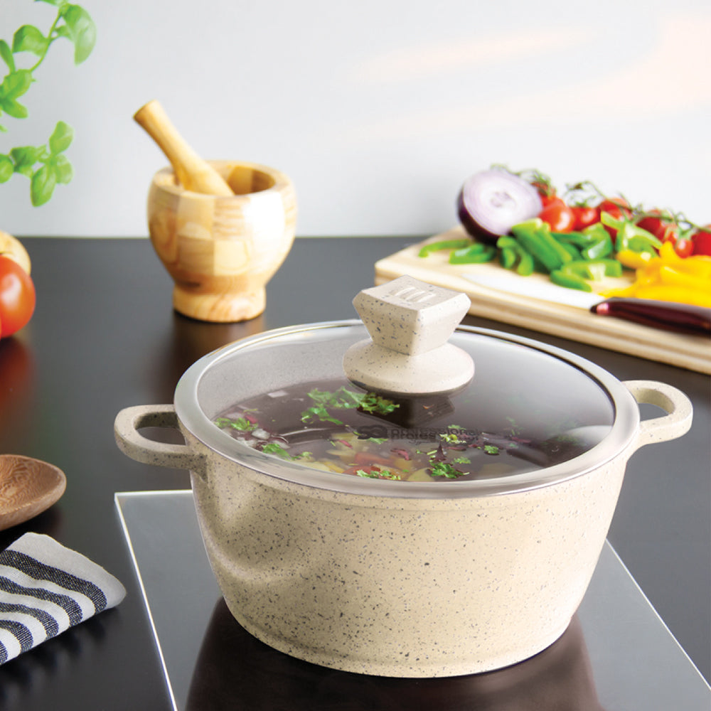 SQ Professional Nea Marbell Effect Diecast Stockpot Set of 5 Natura Cream 6757 (Big Parcel Rate)