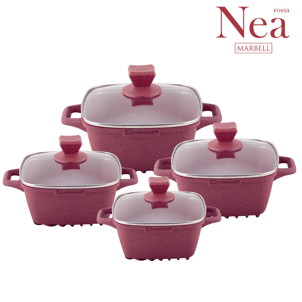 SQ Professional Nea Marbell Effect Square Stockpot Set of 4 Rossa 6902