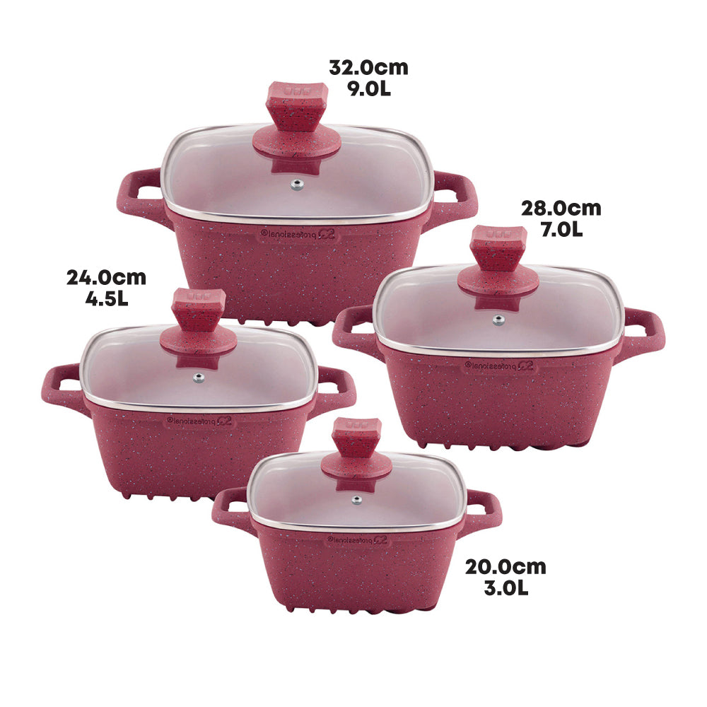 SQ Professional Nea Marbell Effect Square Stockpot Set of 4 Rossa 6902