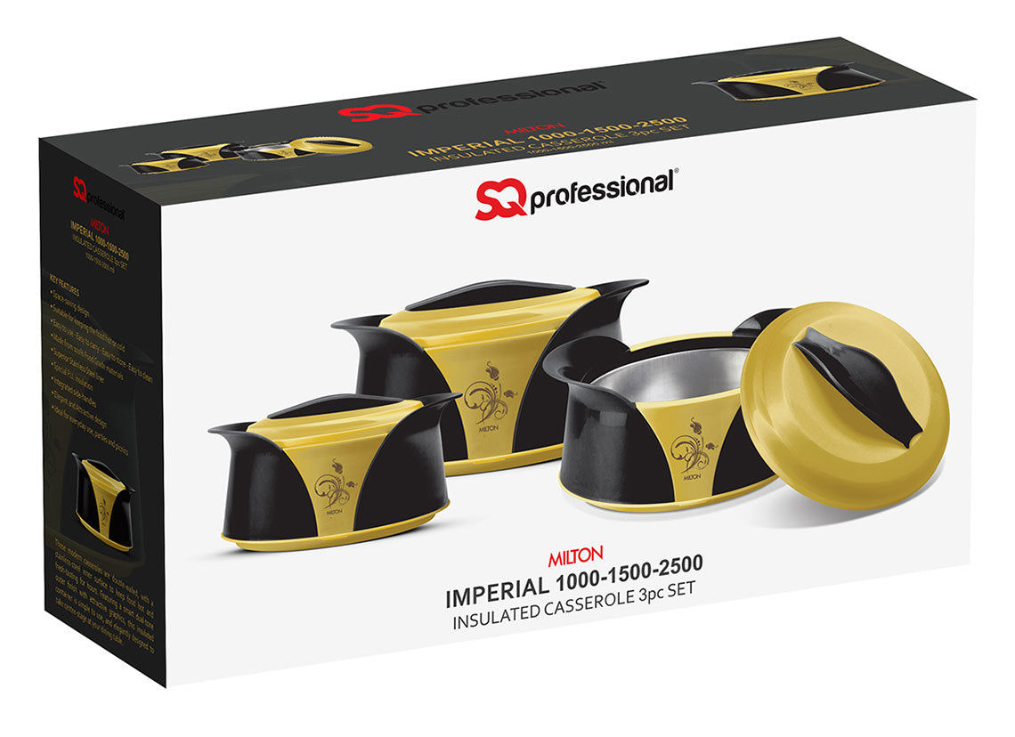 Imperial Insulated Casserole Set 3pcs 1.0 / 1.5 / 2.5 Litre Black Yellow Gold 8892