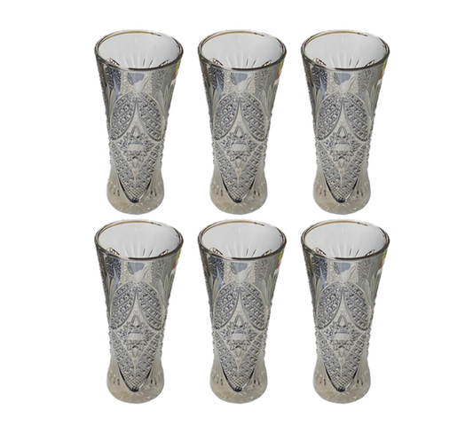 Small Half Pint Decorated Drinking Glass 15 x 7 cm Set of 6 Black Grey 7058 (Parcel Plus Rate)