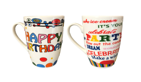 Ceramic Tea Coffee Mug with Happy Birthday Print 10 x 8 cm Assorted Designs 7082 (Parcel Plus Rate)