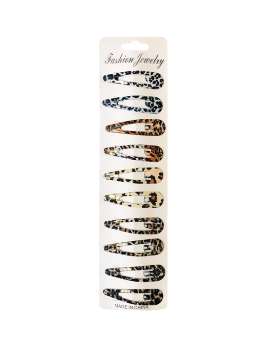 Hair Clips with Leopard Animal Print 5 cm Pack of 10 Assorted Designs 7245