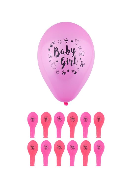 'Baby Girl' Party Birth Celebration Balloons 23 cm Pack of 12 Pink X38746 (Large Letter Rate)
