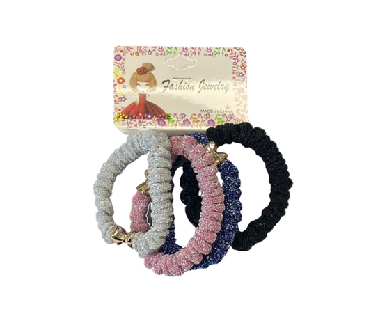 Hair Bobble Elastic Tie Bow Detail Pack of 4 Assorted Colours 7334 (Large Letter Rate)