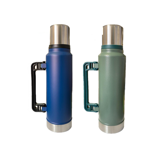 Stainless Steel (18/8) Thermos Flask Bottle with Plastic Handle 1400ml Assorted Colours 7389 (Parcel Rate)