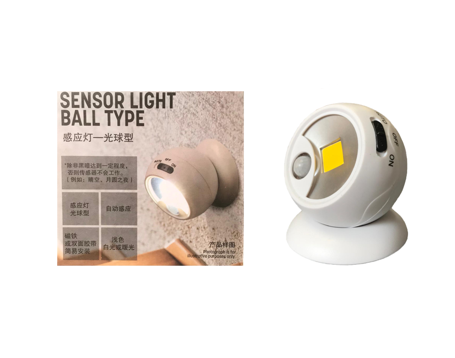 Plastic Motion Sensor Night Light Round Ball 7.2 x 6.5 x 7.2 cm 7755