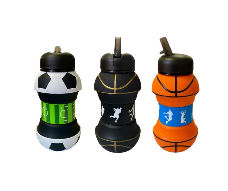 Foldable Collapsible Sports Water Drinking Bottle Sport Ball Design Assorted Designs 7841 (Parcel Rate)