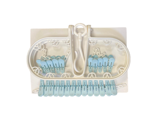 Foldable Plastic Laundry Socks 24 Clothes Peg Hanger 33 x 32cm Assorted Colours 7851 (Parcel Rate)