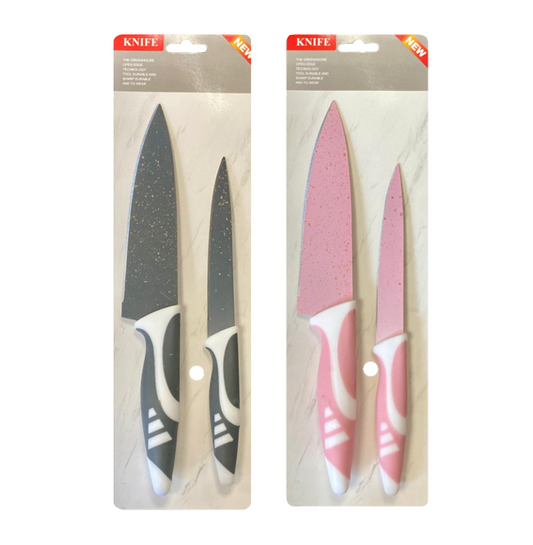 Kitchen Knife with Plastic Handle Set of 2 Assorted Colours 7902 (Parcel Rate)