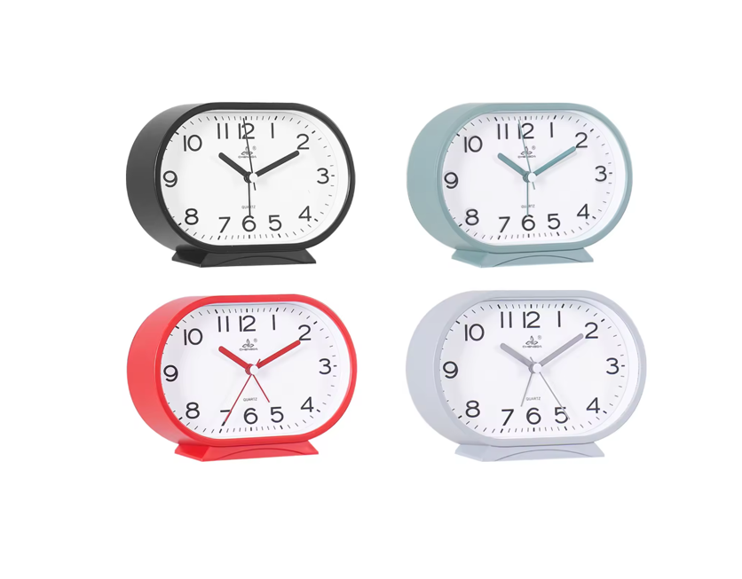 Oval Plastic Analogue Alarm Clock 15.5 x 10.4 x 4.2cm Assorted Colours 7908 (Parcel Rate)