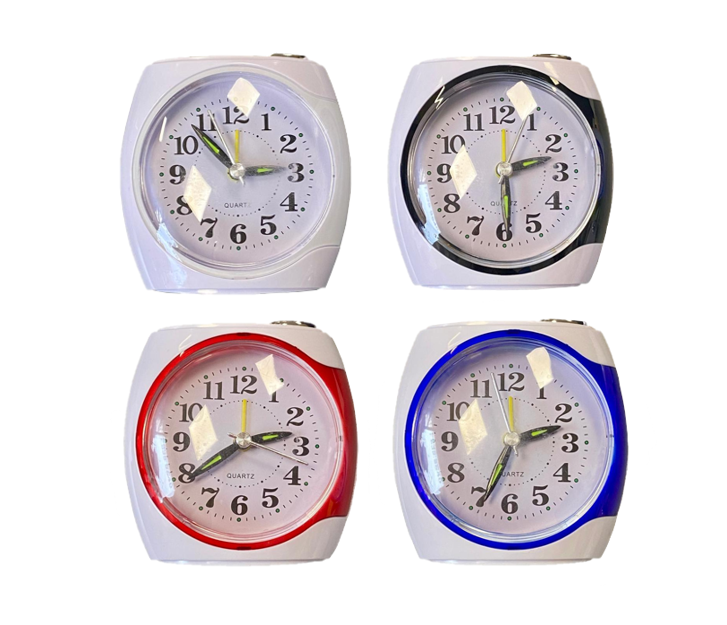 Plastic Analogue Alarm Clock 8.5 x 8.5 x 4cm Assorted Colours 7942 (Parcel Rate)
