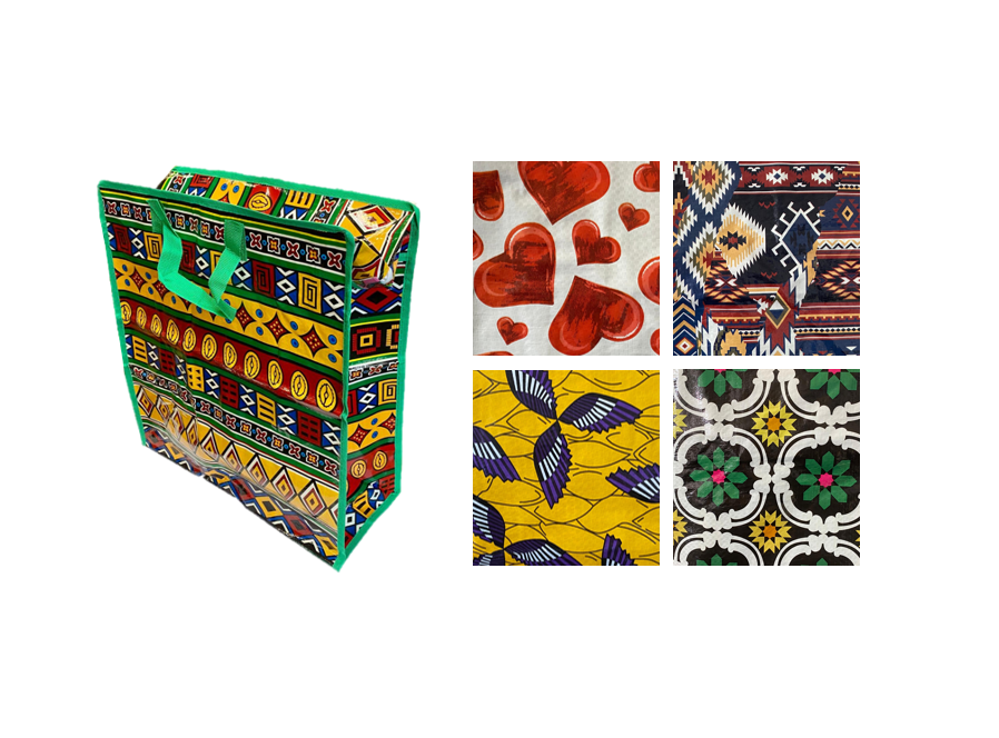 Medium Plastic Shopping Laundry Bag with Printed Design 40 x 45 x 18cm Assorted Designs 7947 (Parcel Rate)