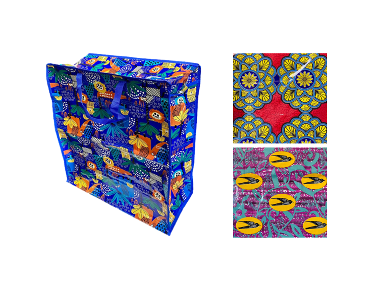 Large Plastic Shopping Laundry Bag with Printed Design 50 x 55 x 25cm Assorted Designs 7948 (Parcel Rate)