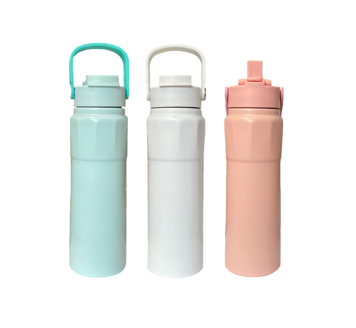 Stainless Steel Water Drinking Travel Thermos Flask Tumbler with Handle 750ml Assorted Colours 7949 (Parcel Rate)